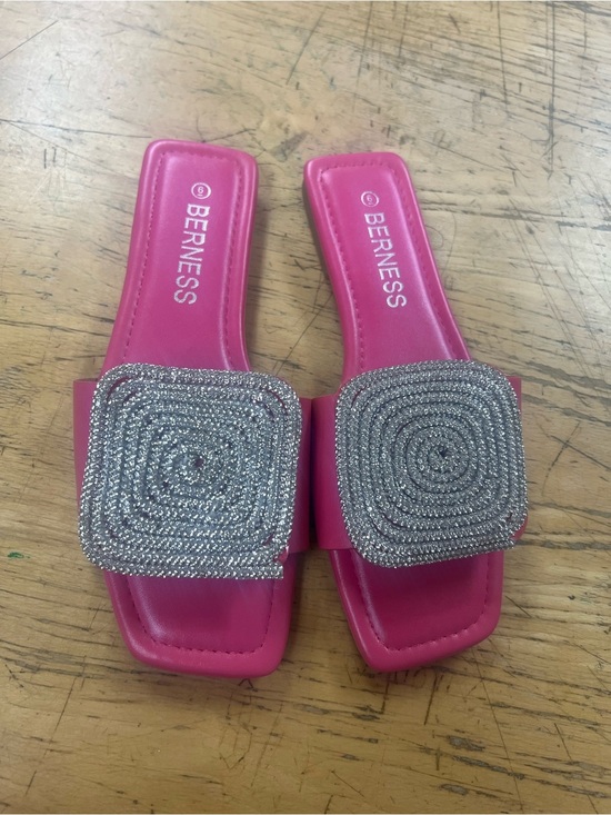 Berness Shoes - Fuchsia Embellished Slide Sandals by Unknown Brand
